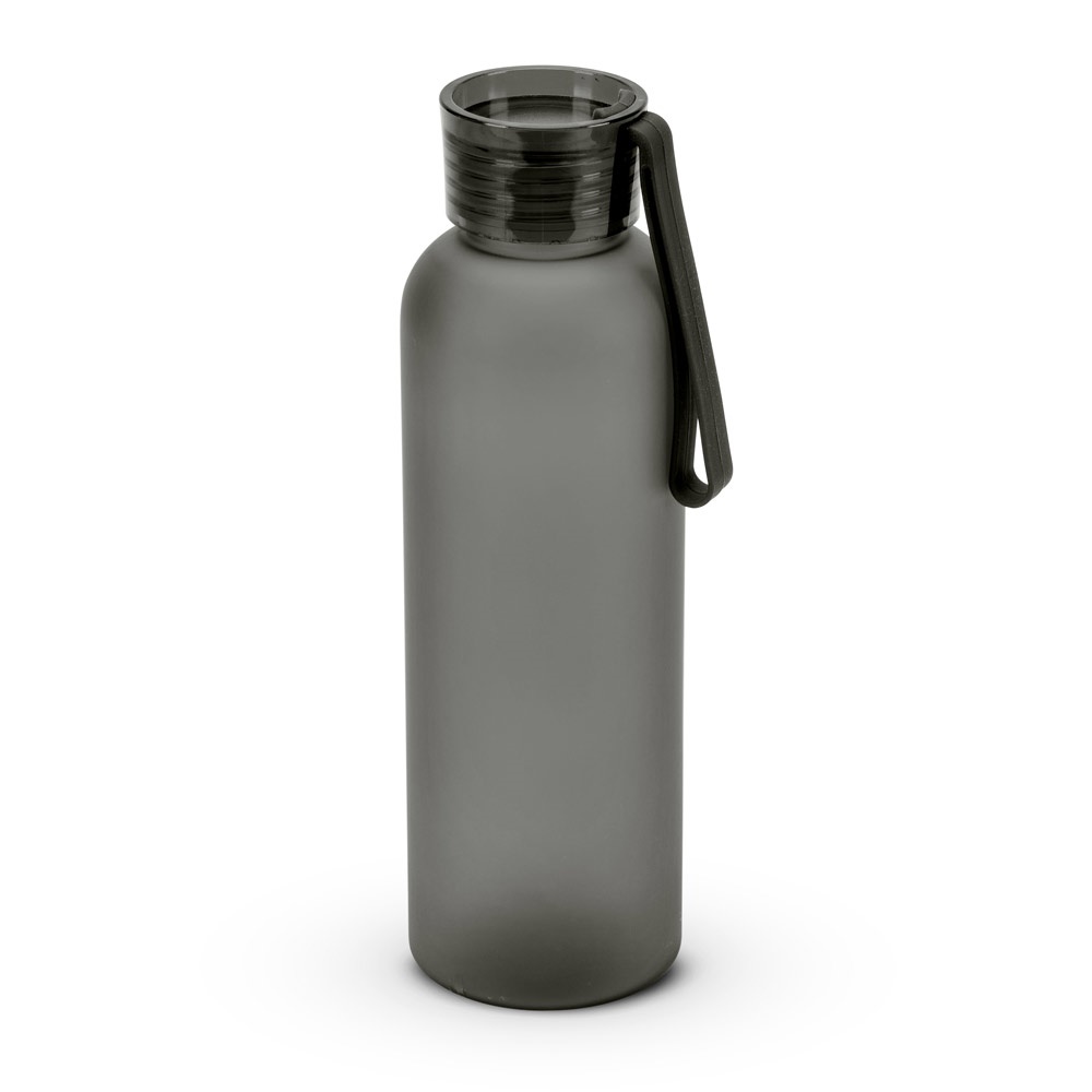 Squeeze esportiva em PET 100% reciclado, com acabamento fosco (600 ml) na cor Preto, personalizado com a logo da empresa