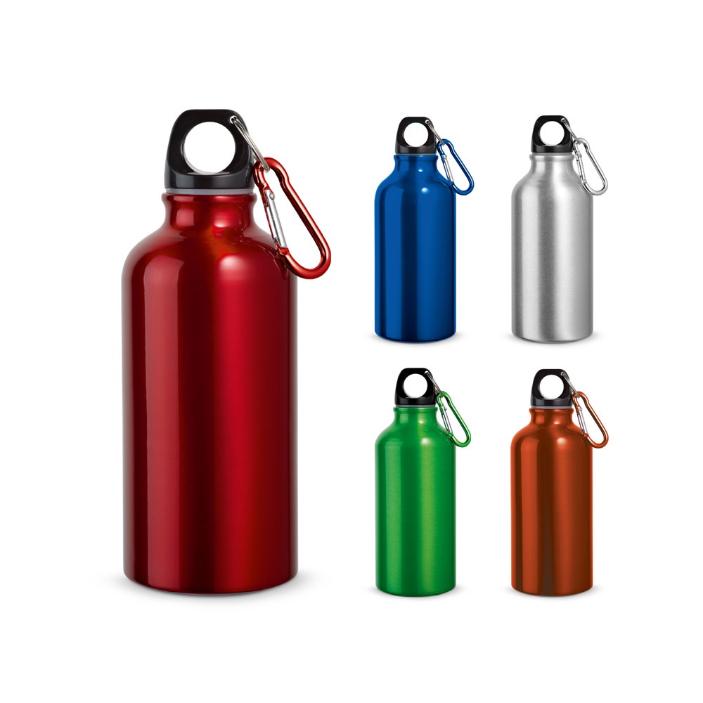 Garrafa esportiva em alumínio com acabamento metálico (400 ml) personalizada com a logo da empresa