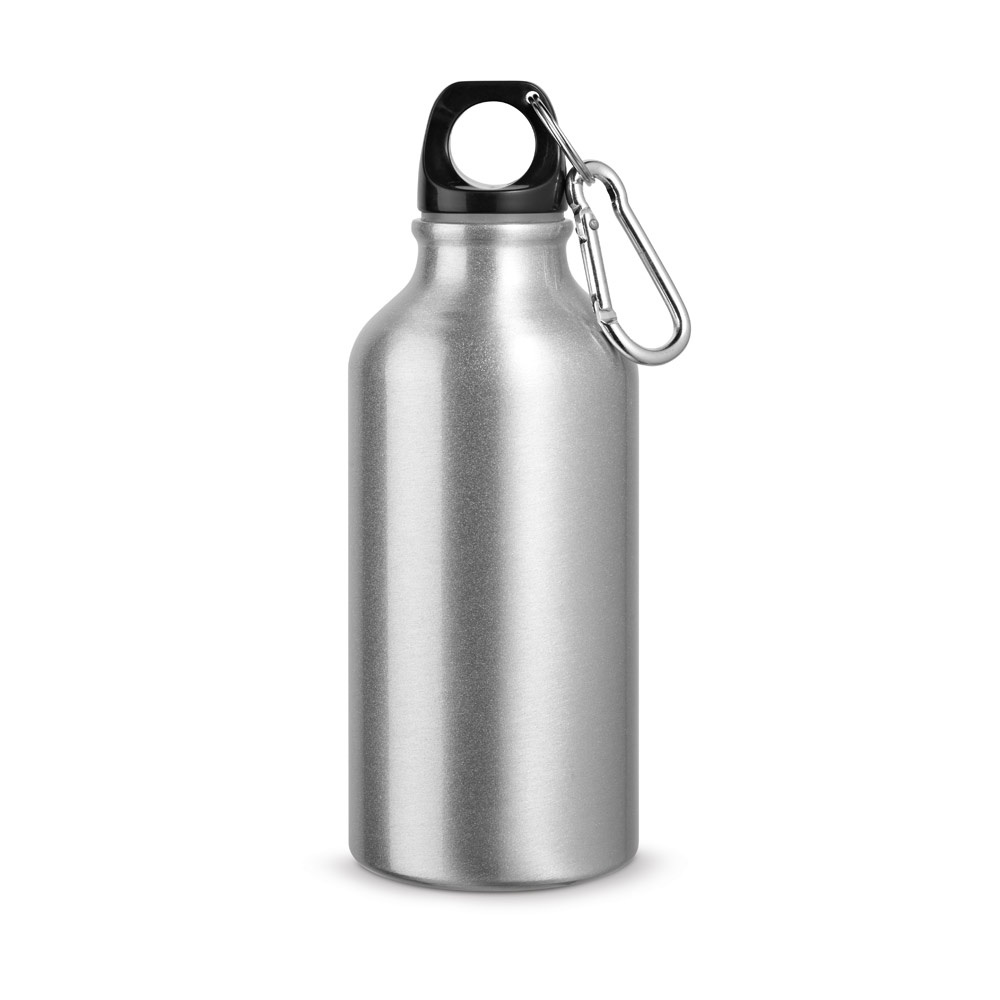Garrafa esportiva em alumínio com acabamento metálico (400 ml) na cor Cromado satinado, personalizada com a logo da empresa