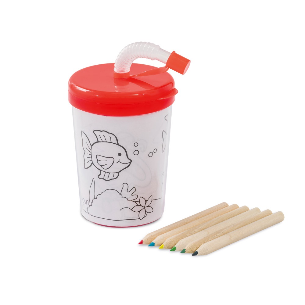 Copo de viagem para crianças em PP e PS 200 ml com canudo personalizado com a logo da empresa, na cor vermelho