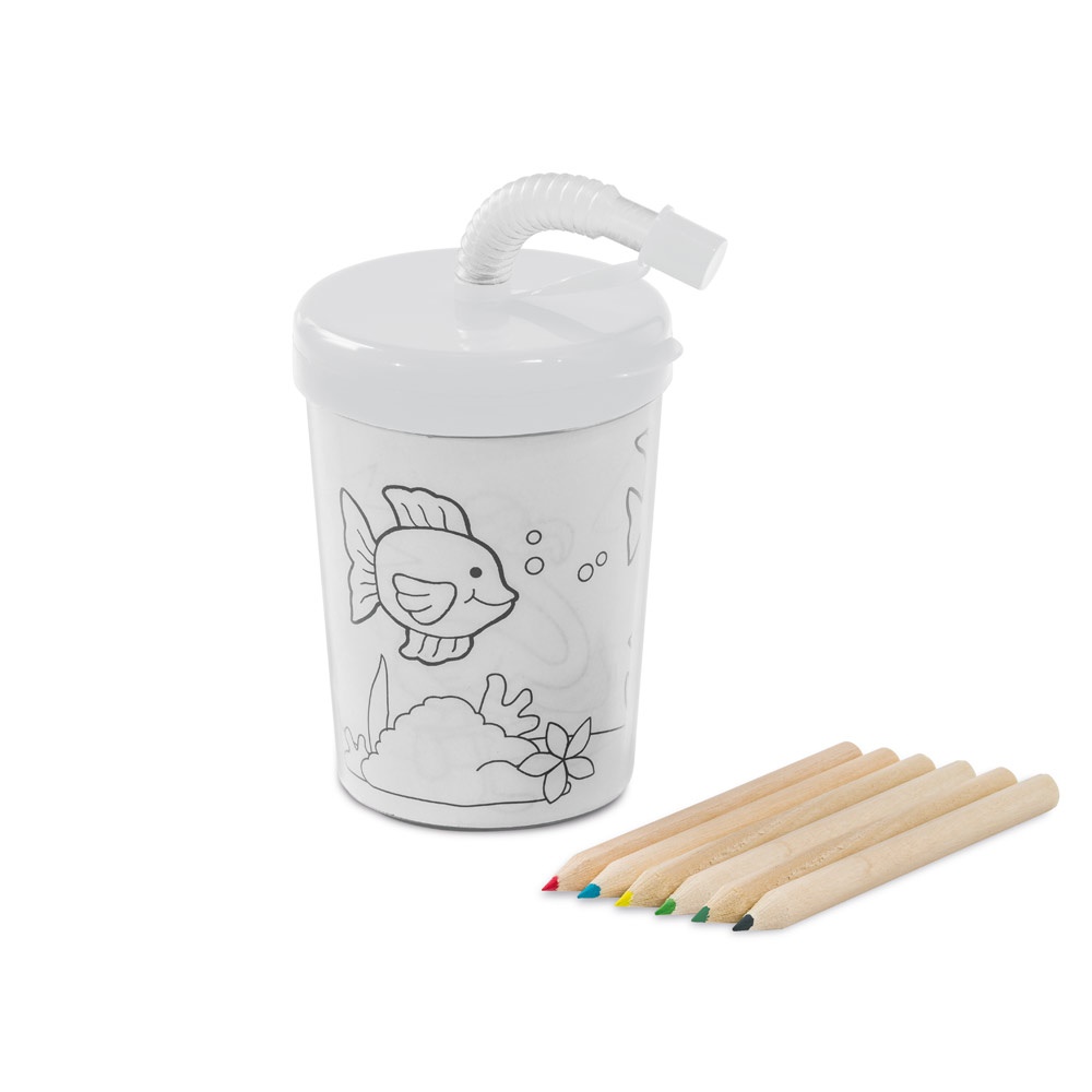 Copo de viagem para crianças em PP e PS 200 ml com canudo na cor Branco, personalizado com a logo da empresa