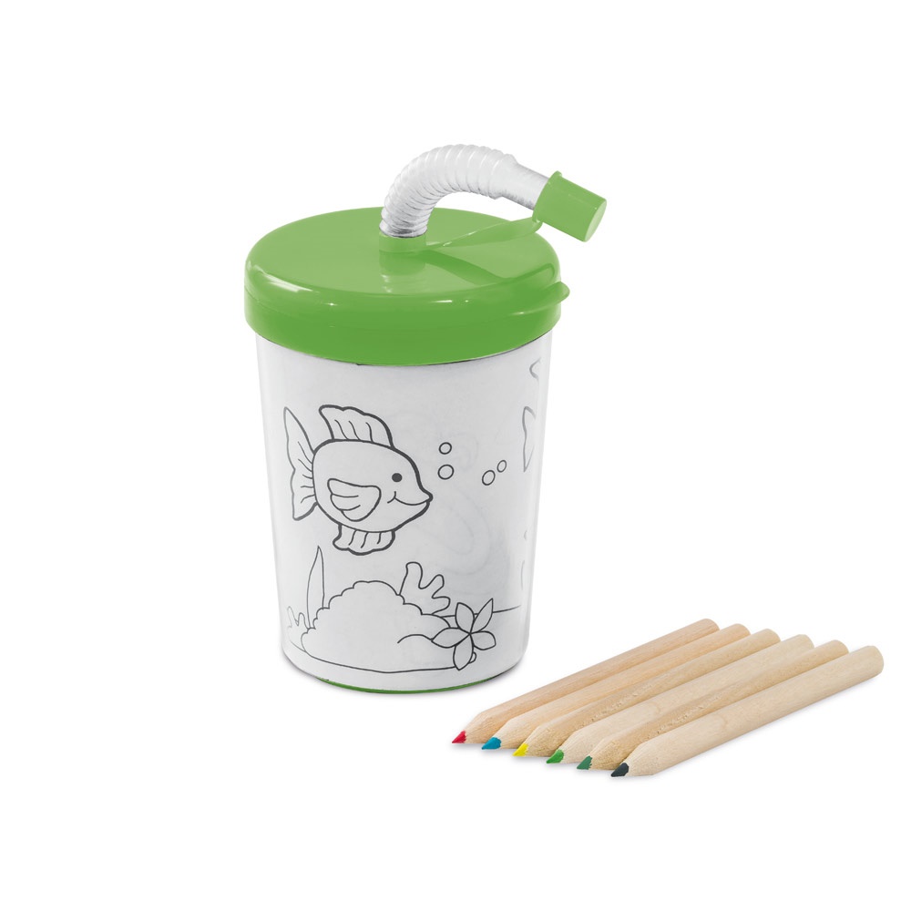 Copo de viagem para crianças em PP e PS 200 ml com canudo personalizado com a logo da empresa, na cor verde claro