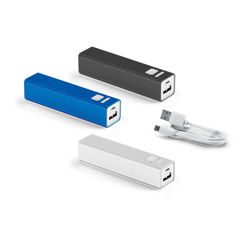 Bateria portátil em alumínio (2.200 mAh) personalizada com a logo da empresa