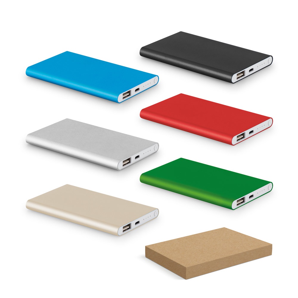 Bateria portátil slim em alumínio 100% reciclado (4.000 mAh) personalizada com a logo da empresa