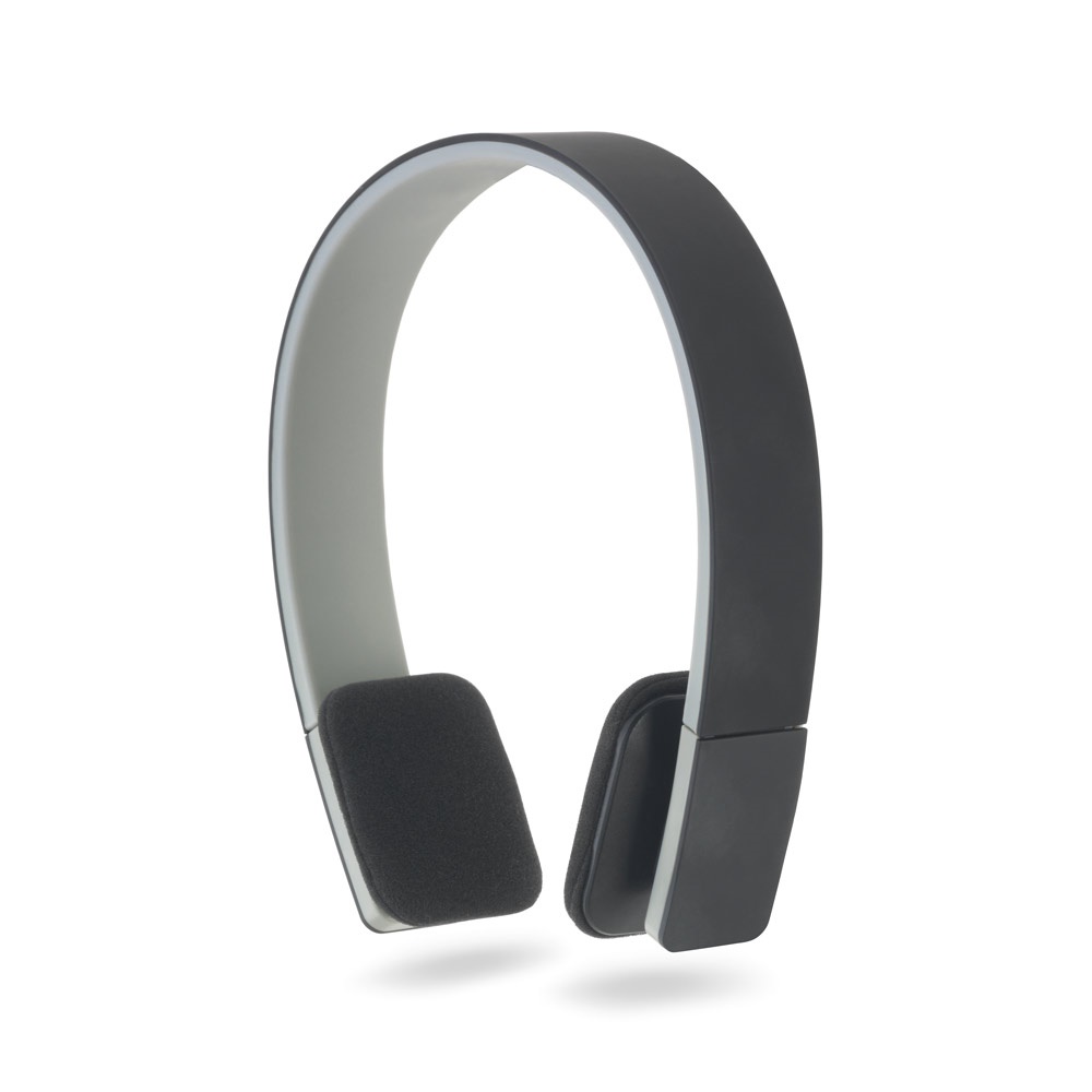 Fone de ouvido ajustáveis com autonomia de 5h e microfone, em ABS na cor Preto, personalizado com a logo da empresa