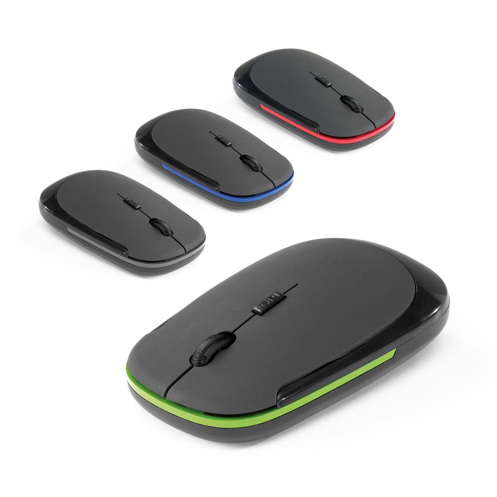 Mouse wireless 2,4G emborrachado em ABS 100% reciclado personalizado com a logo da empresa