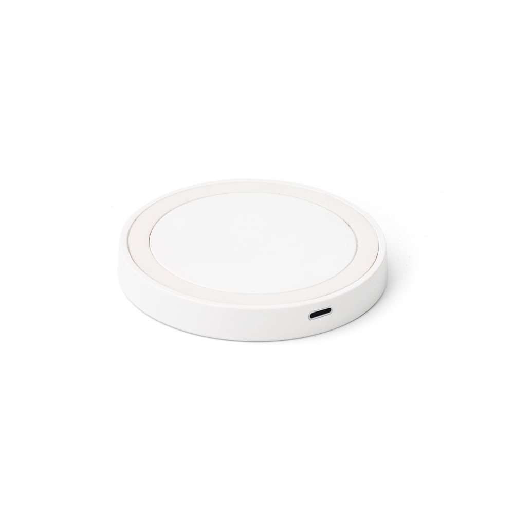 Carregador por indução super-rápido em ABS e silicone (15 W) na cor Branco, personalizado com a logo da empresa
