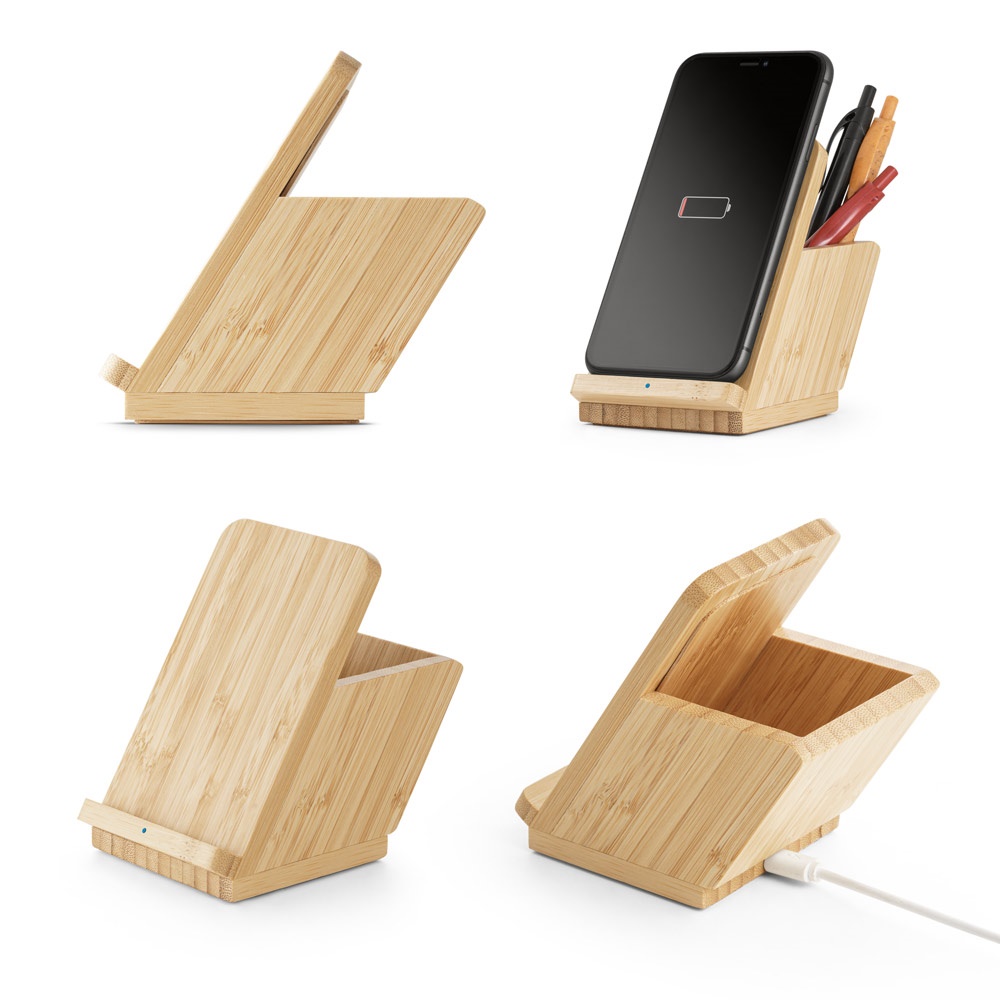 Carregador por indução super-rápido em bambu (15 W) personalizado com a logo da empresa