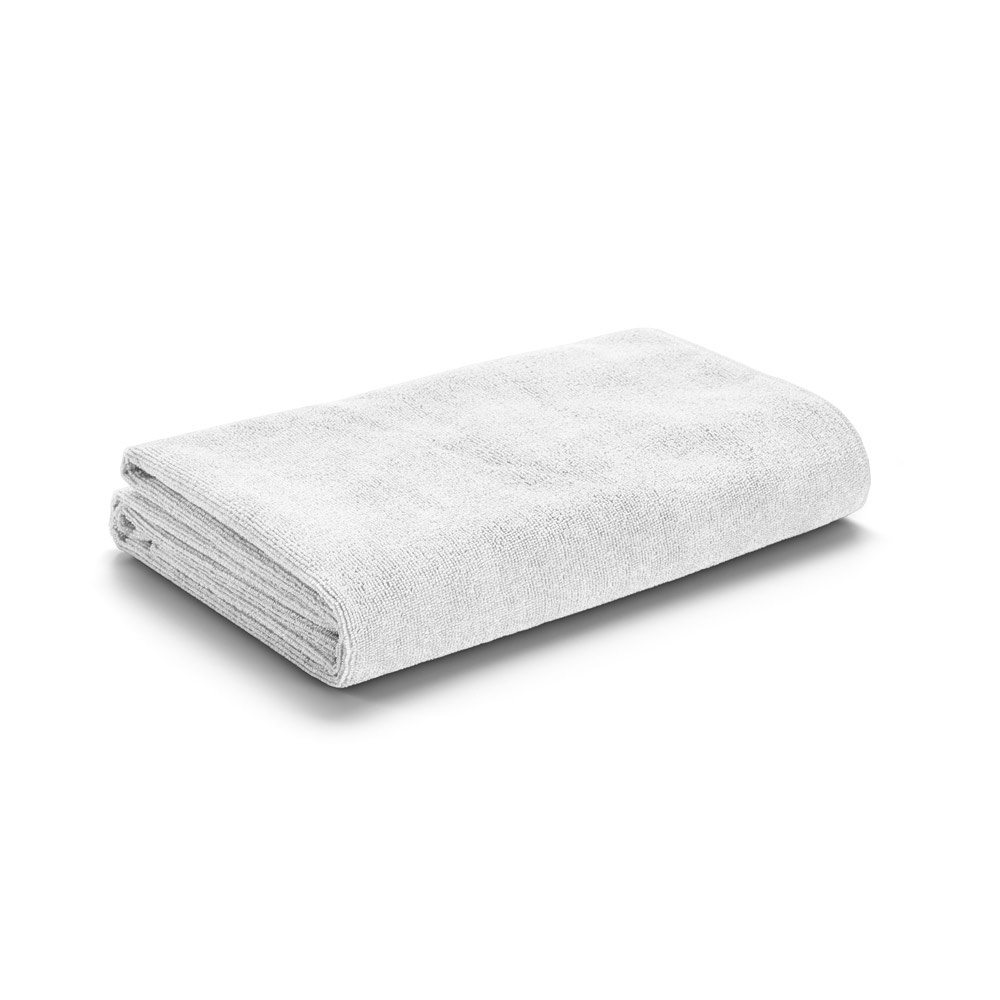 Toalha de praia em microfibra (250 g/m²) na cor Branco, personalizada com a logo da empresa
