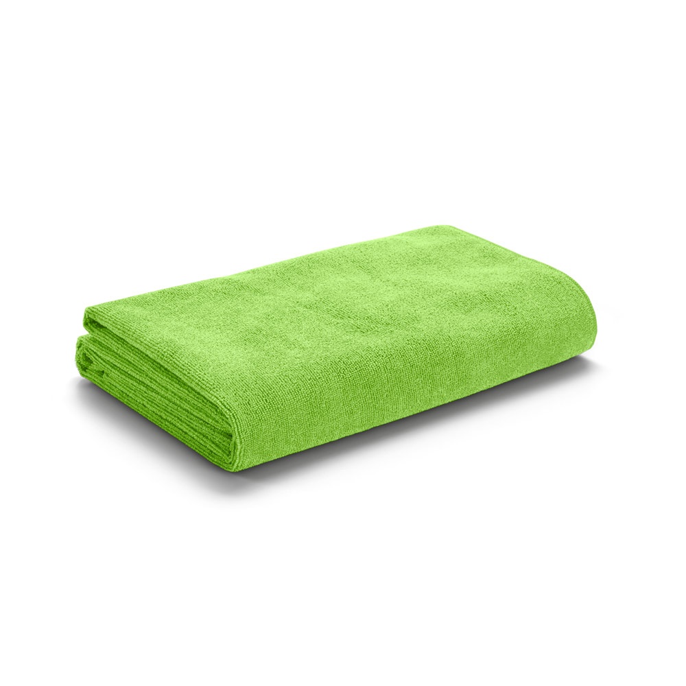 Toalha de praia em microfibra (250 g/m²) personalizada com a logo da empresa, na cor verde claro