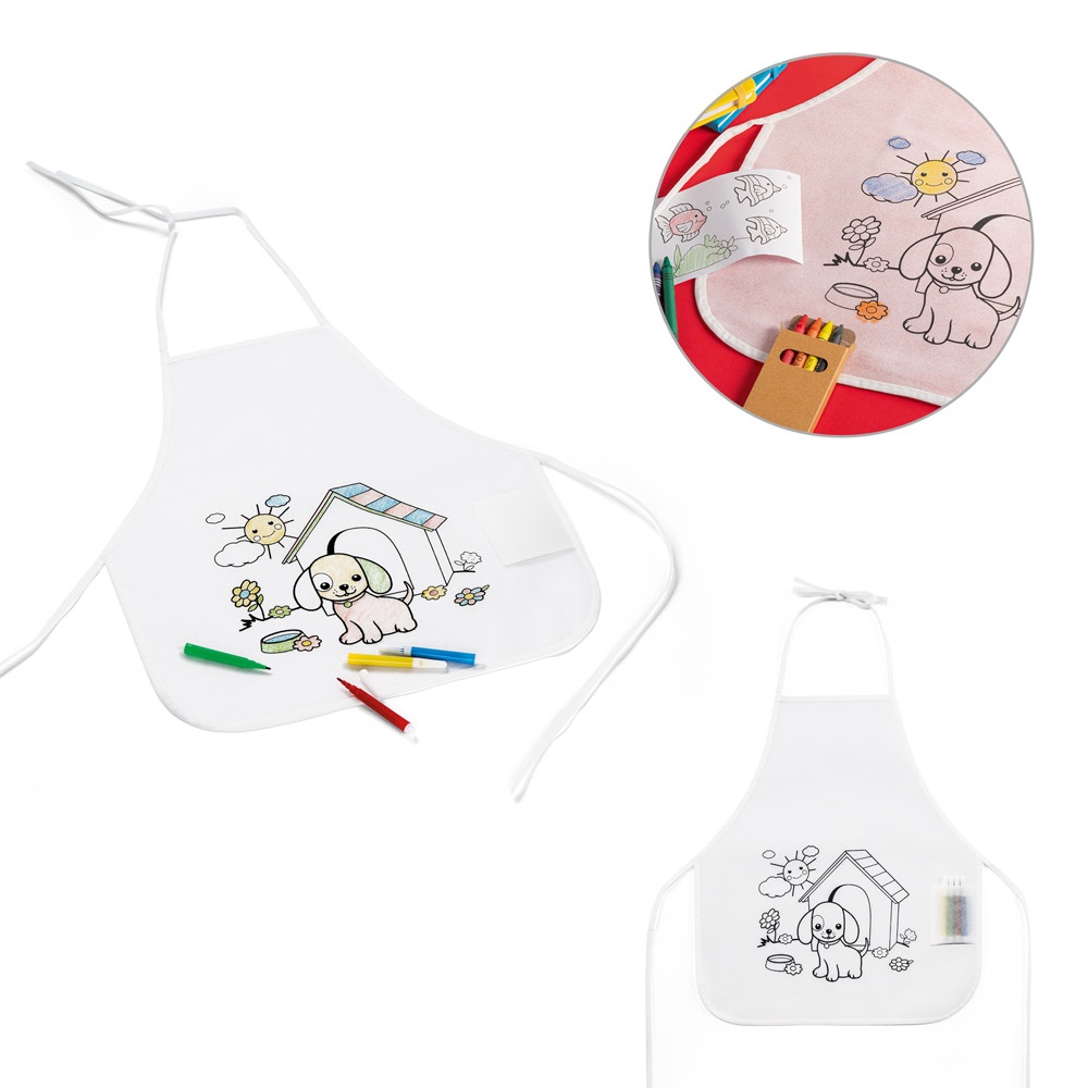 Avental de criança para colorir em non-woven (80 g/m²) personalizado com a logo da empresa