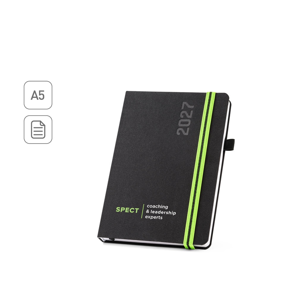 Agenda A5 com porta-caneta personalizada com a logo da empresa