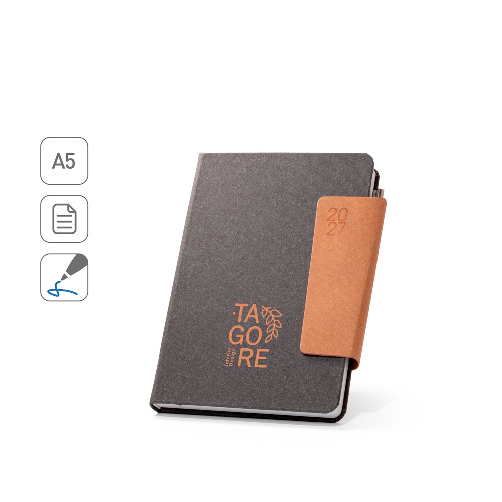 Agenda A5 em pele (58% reciclada) com porta-caneta, foto 1