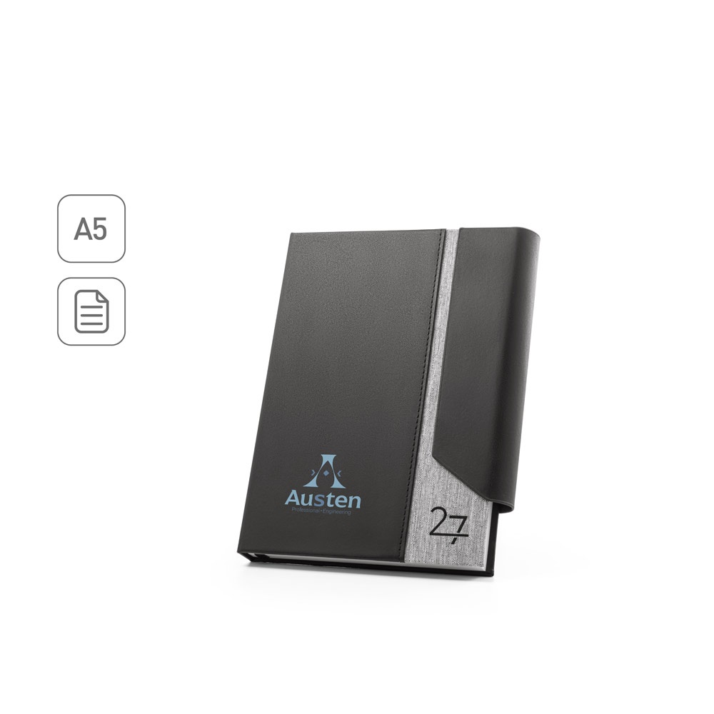 Agenda A5 em PU (58% reciclado) e PET reciclado (100% RPET) 300D, foto 1