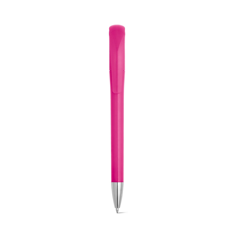 Caneta esferográfica em ABS brilhante com clipe grande personalizada com a logo da empresa, na cor rosa