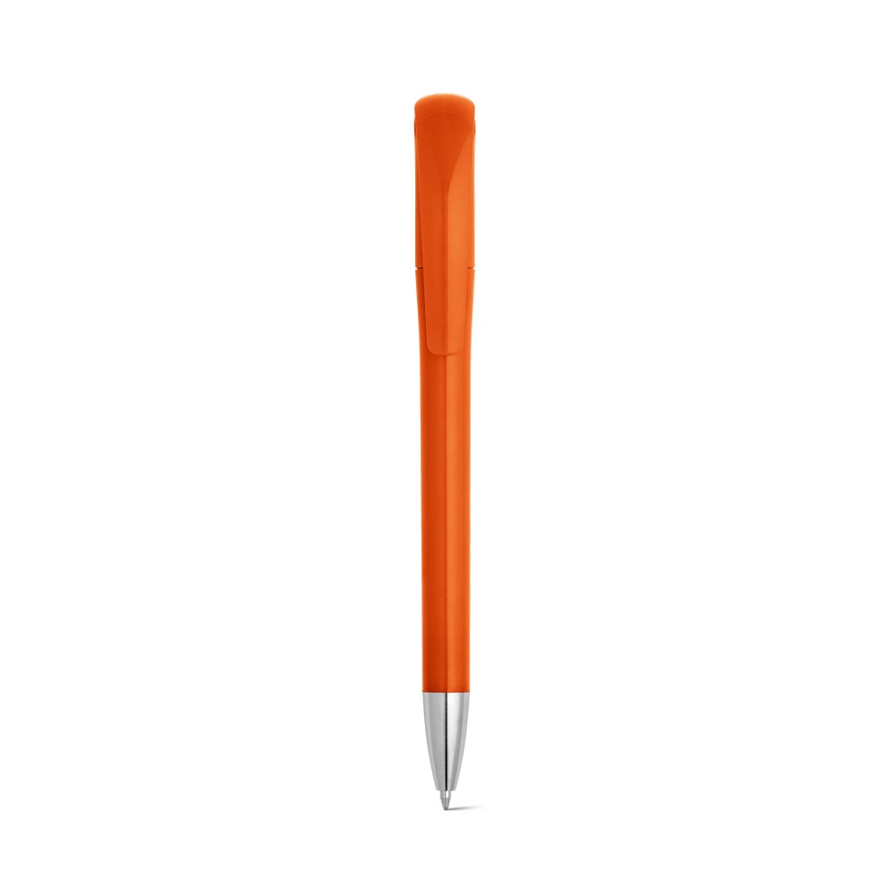 Caneta esferográfica em ABS brilhante com clipe grande personalizada com a logo da empresa, na cor laranja
