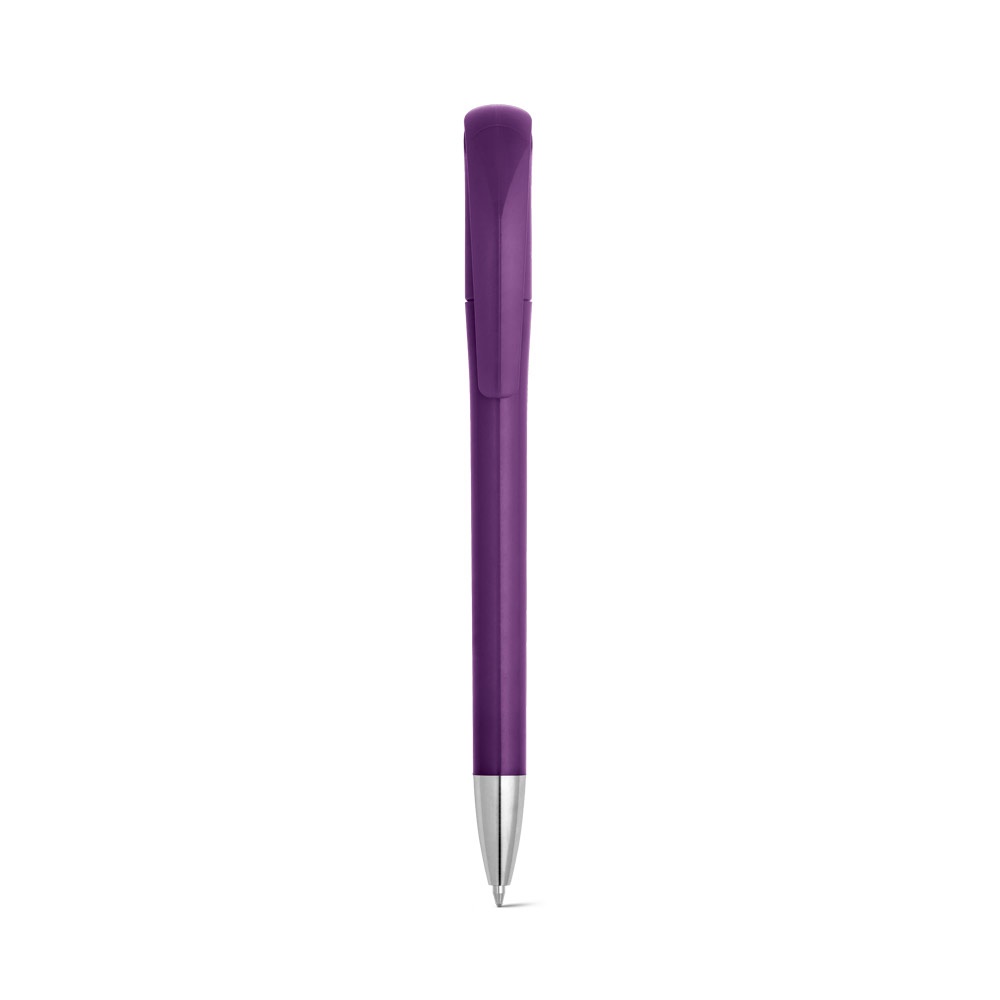 Caneta esferográfica em ABS brilhante com clipe grande personalizada com a logo da empresa, na cor roxo