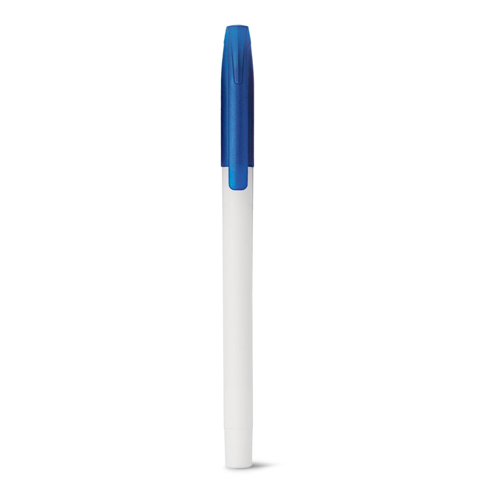 Caneta esferográfica fosca com tampa e ponteira frost na cor Azul royal, personalizada com a logo da empresa