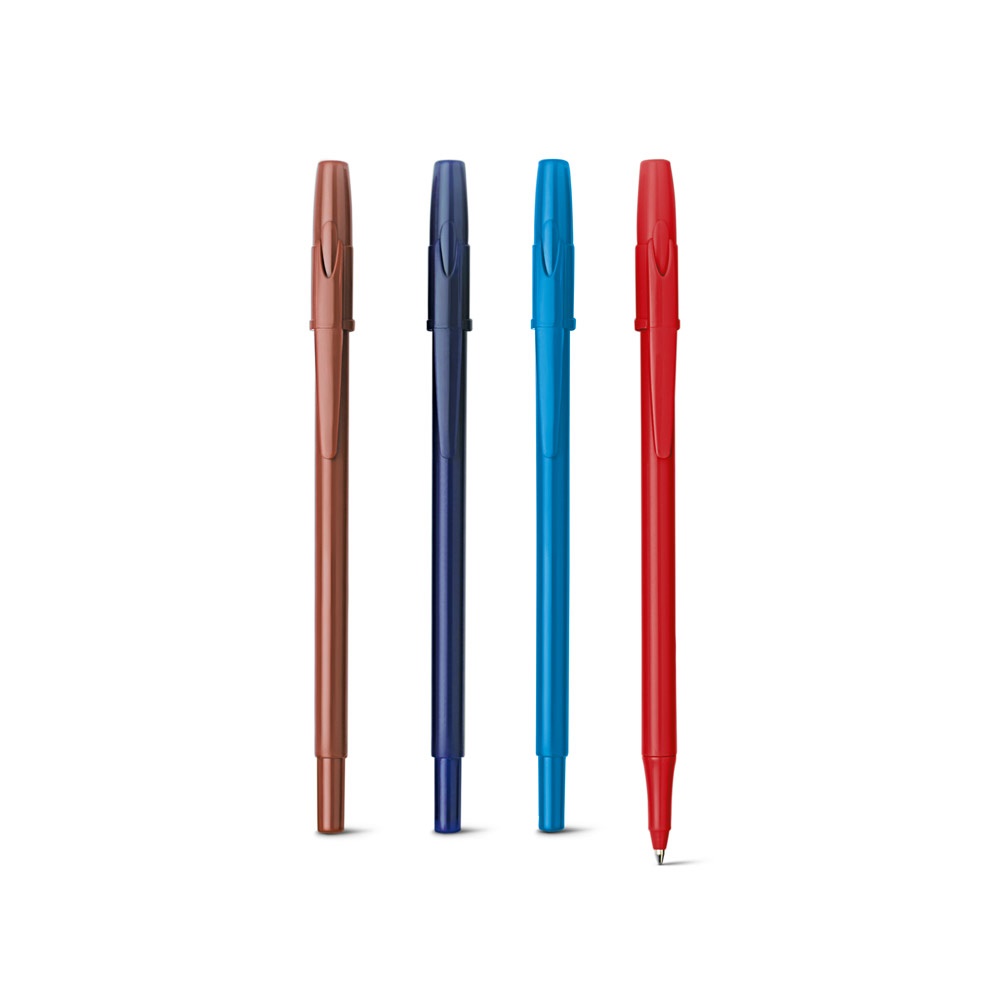 Caneta esferográfica brilhante com tampa e corpo coloridos personalizada com a logo da empresa