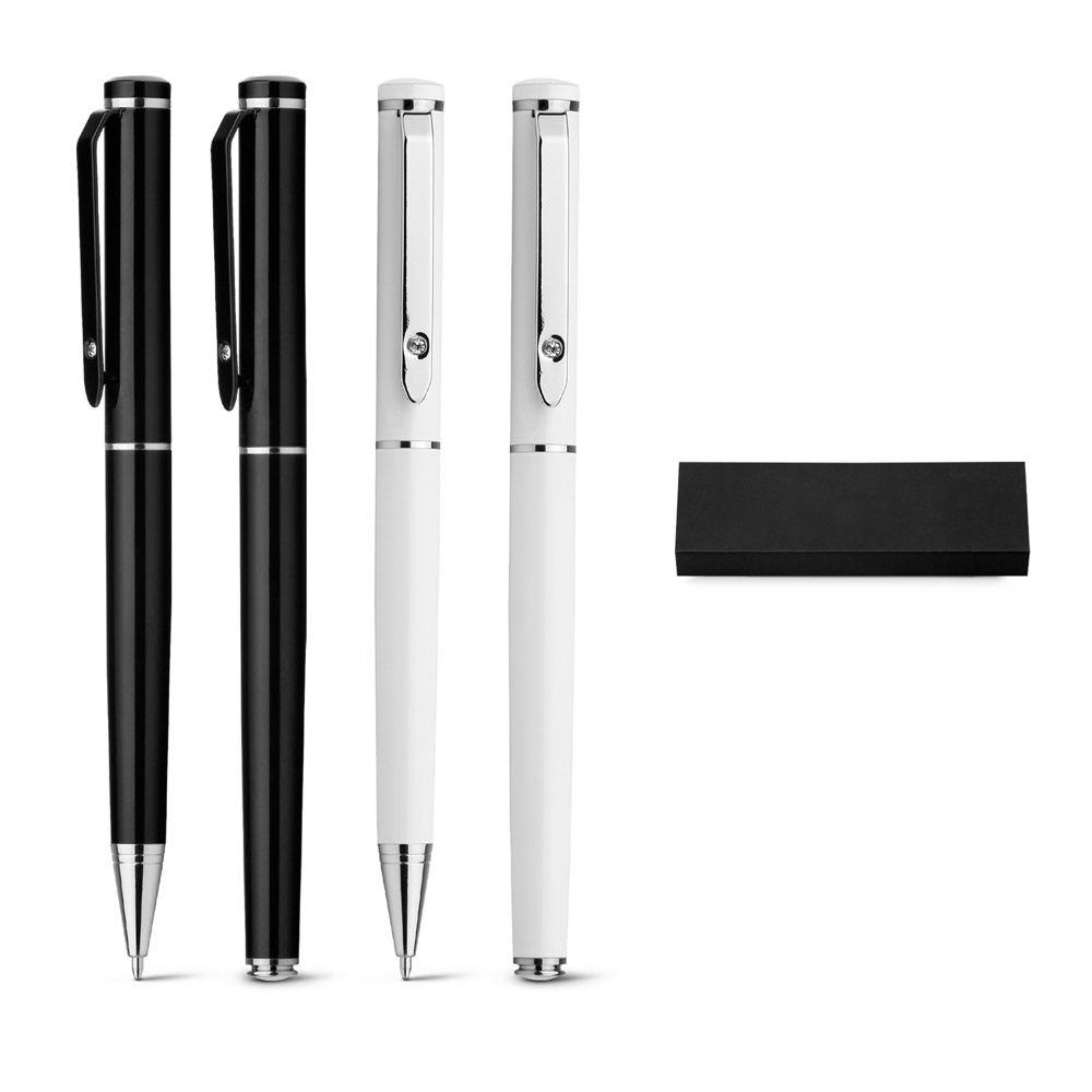Conjunto de canetas roller e esferográfica em metal personalizado com a logo da empresa