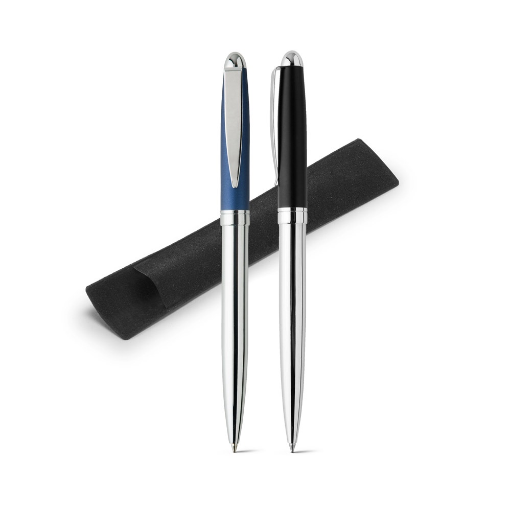 Caneta esferográfica em inox e escrita em azul personalizada com a logo da empresa