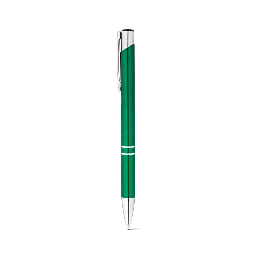 Caneta esferográfica em alumínio 100% reciclado com dois anéis personalizada com a logo da empresa, na cor verde