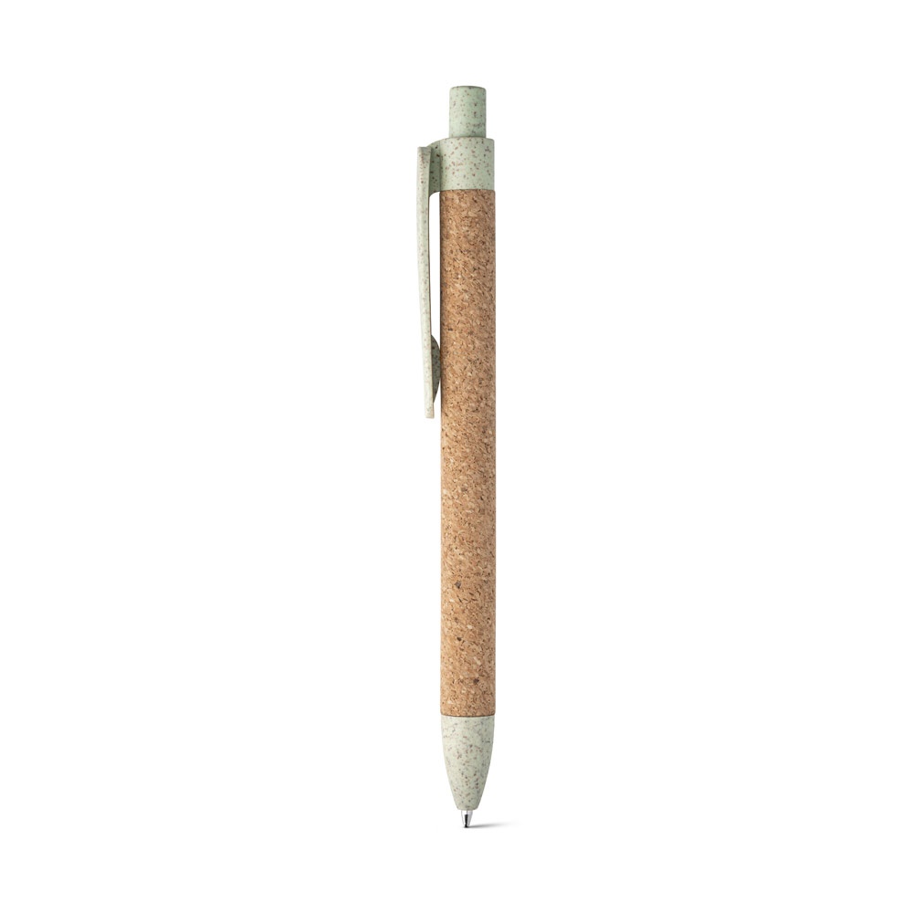 Caneta esferográfica em cortiça, fibra de palha de trigo e PP