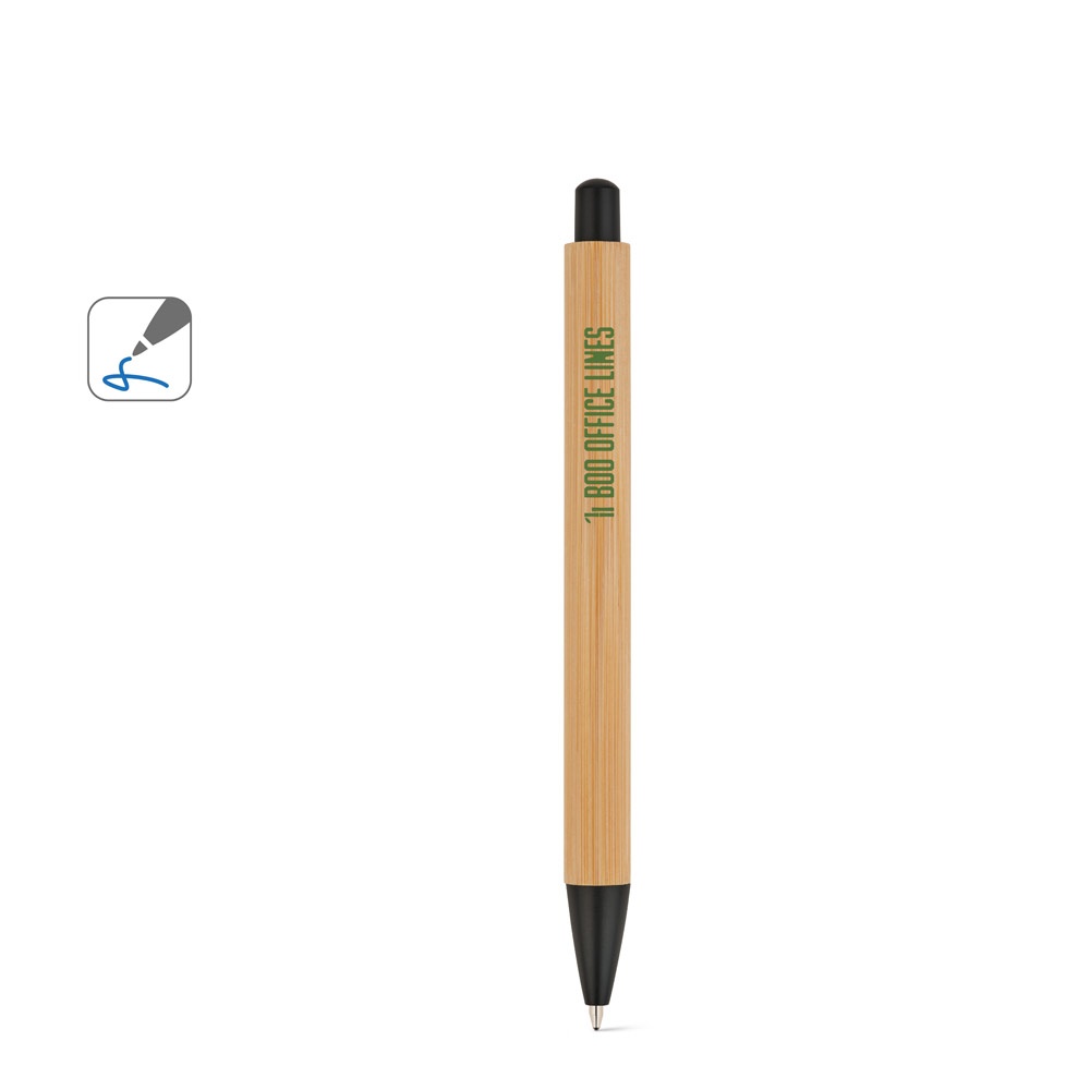 Caneta esferográfica em bambu sem clipe personalizada com a logo da empresa