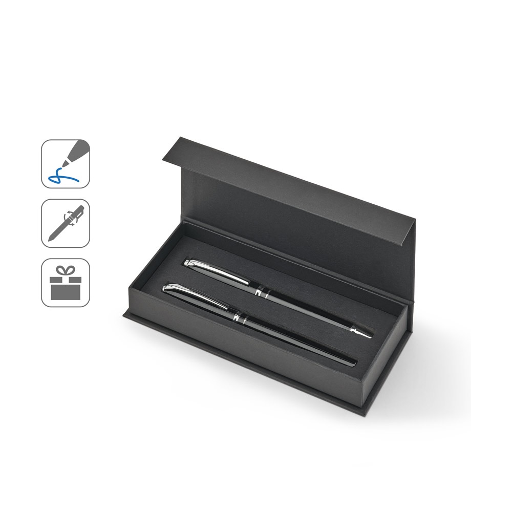 Conjunto premium de caneta esferográfica e roller em cobre e aço inox personalizado com a logo da empresa