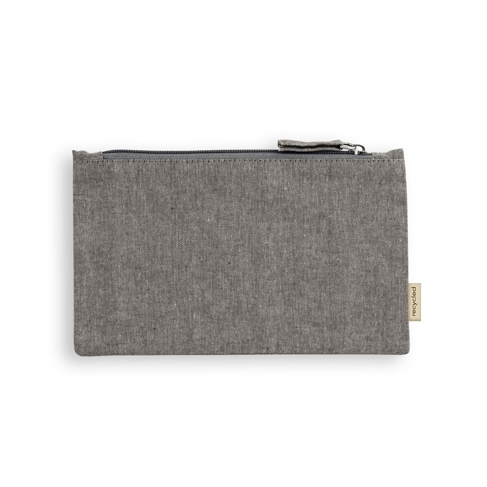 Bolsa multiúso em algodão reciclado 140 g/m² (22,5 x 12 cm) na cor Preto, personalizada com a logo da empresa