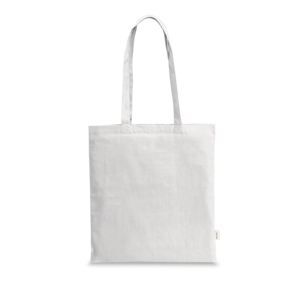 Sacola em algodão reciclado 180 g/m² sem tingimento na cor Branco, personalizada com a logo da empresa