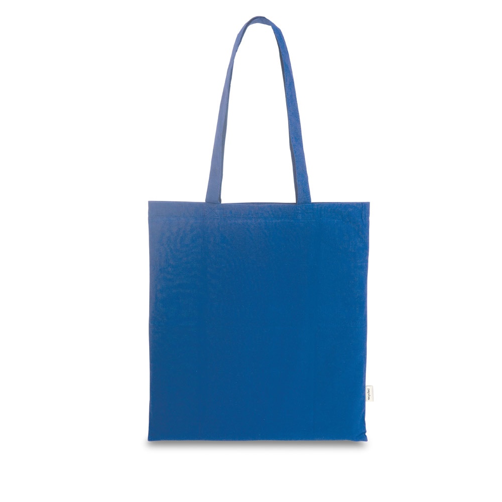 Sacola em algodão reciclado 180 g/m² sem tingimento personalizada com a logo da empresa, na cor azul royal