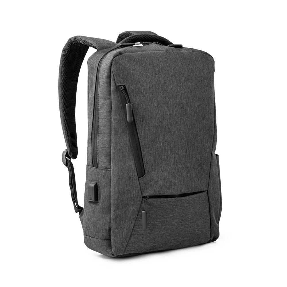 Mochila para notebook 15,6" em 900D com saída USB e divisórias na cor Cinza escuro, personalizada com a logo da empresa