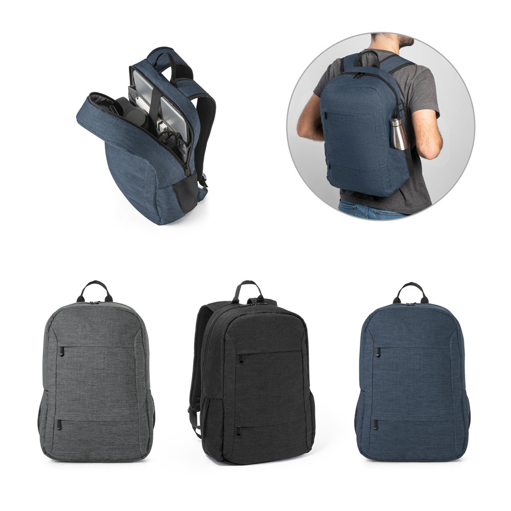 Mochila para notebook 15,6" 18 litros em RPET 300D com bolsos frontais personalizada com a logo da empresa