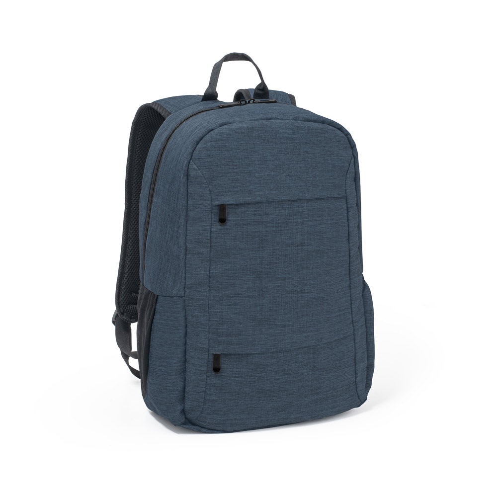 Mochila para notebook 15,6" 18 litros em RPET 300D com bolsos frontais personalizada com a logo da empresa, na cor azul
