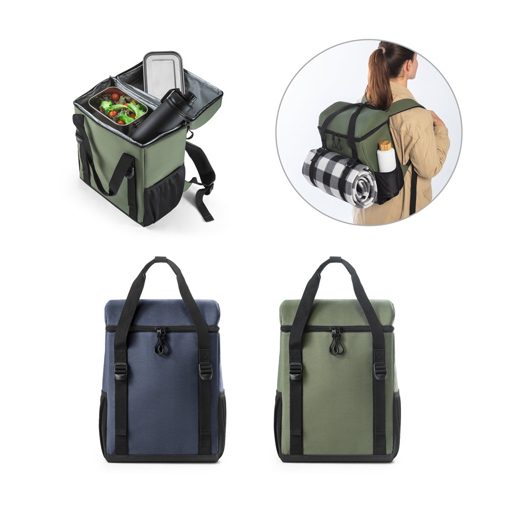 Mochila térmica almofadada 16 litros em ripstop de poliéster reciclado personalizada com a logo da empresa