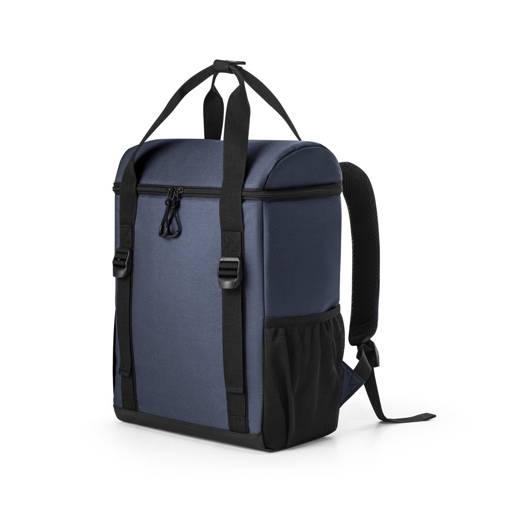 Mochila térmica almofadada 16 litros em ripstop de poliéster reciclado na cor Azul, personalizada com a logo da empresa