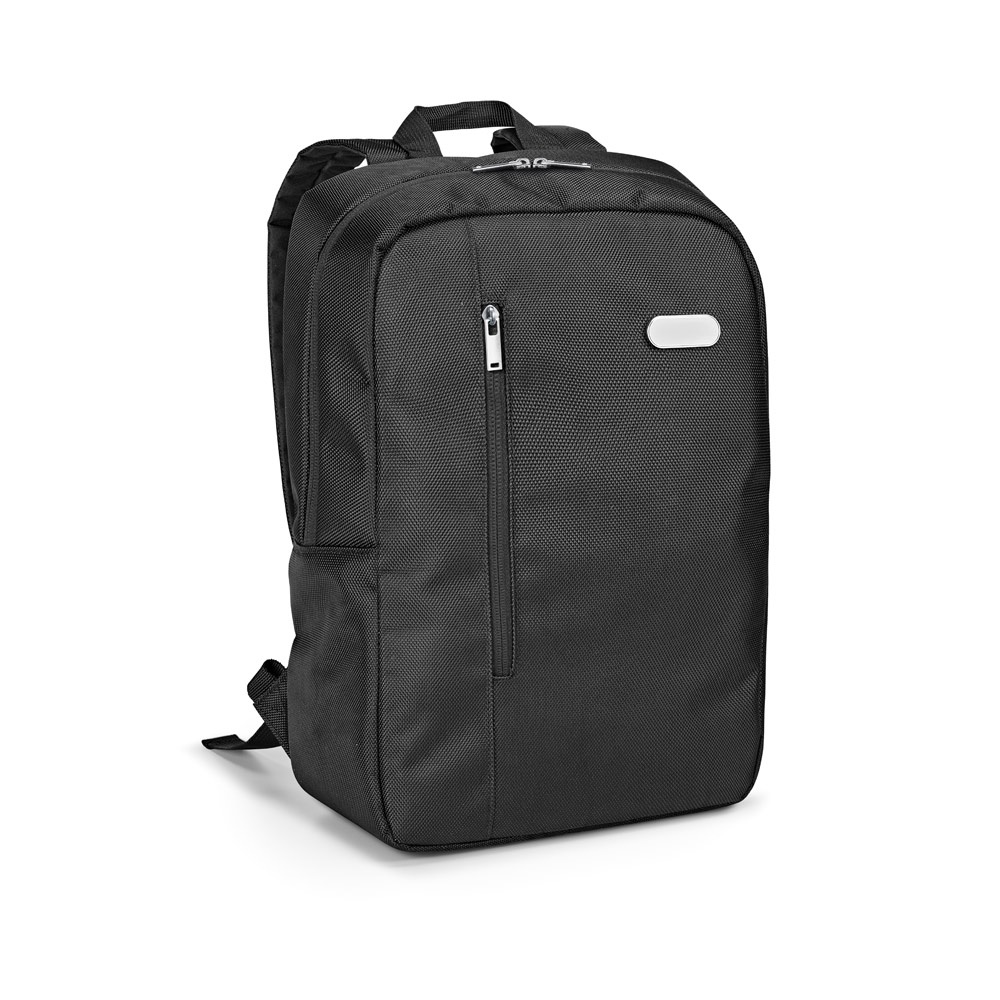 Mochila para notebook 14" 12 litros em 1680D e 300D na cor Preto, personalizada com a logo da empresa