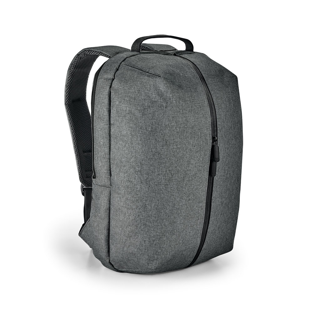 Mochila para notebook 15,6" em 600D com 2 compartimentos forrados na cor Cinza, personalizada com a logo da empresa