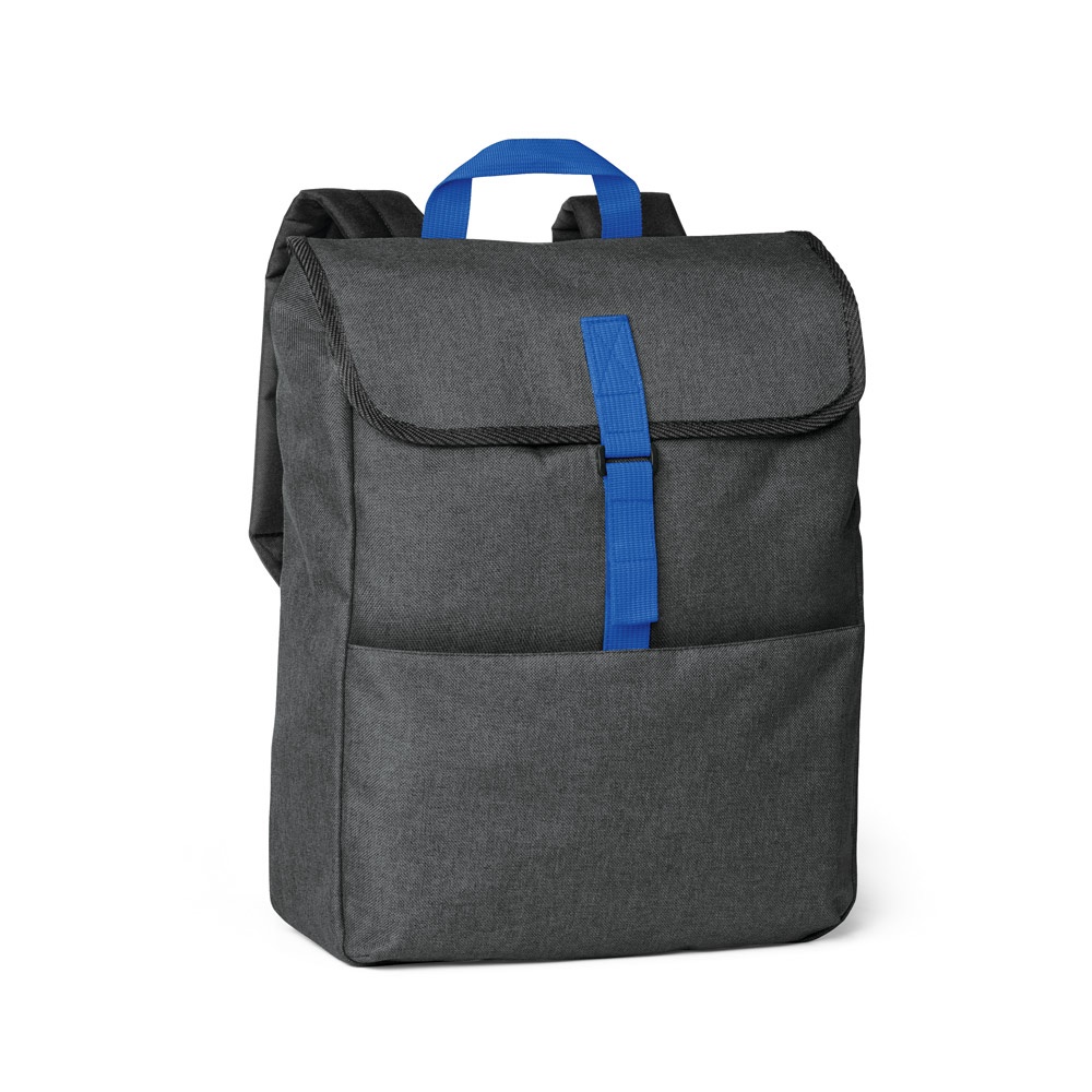 Mochila para notebook 15,6" em 600D 10 litros com bolso frontal na cor Azul royal, personalizada com a logo da empresa