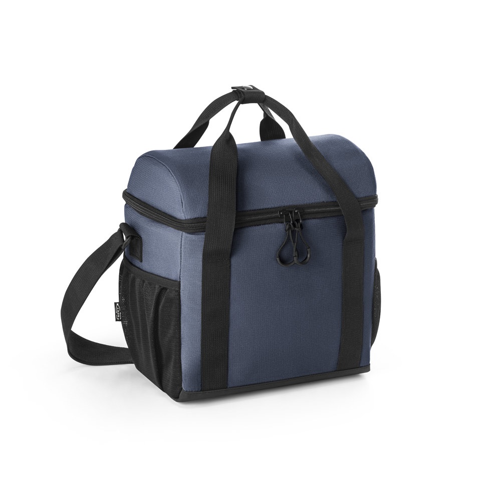 Bolsa térmica almofadada 11 litros em ripstop de poliéster reciclado na cor Azul, personalizada com a logo da empresa