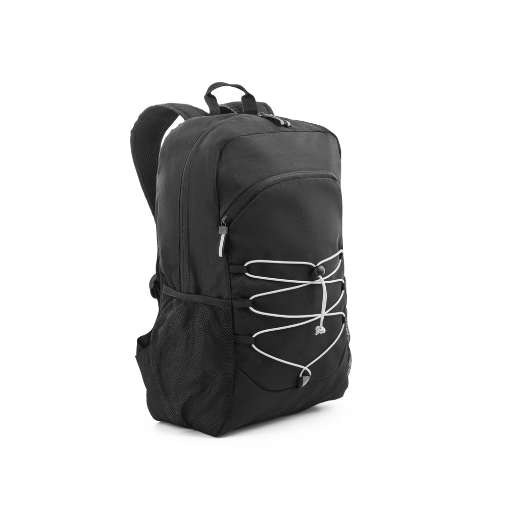 Mochila para notebook 15,6" 18 litros em RPET com elementos refletores na cor Preto, personalizada com a logo da empresa
