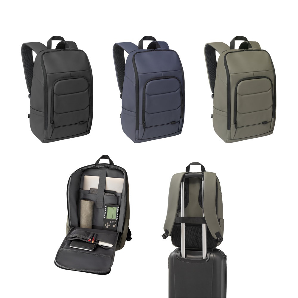 Mochila para notebook 16" 19 litros em RPET 600D resistente à água personalizada com a logo da empresa