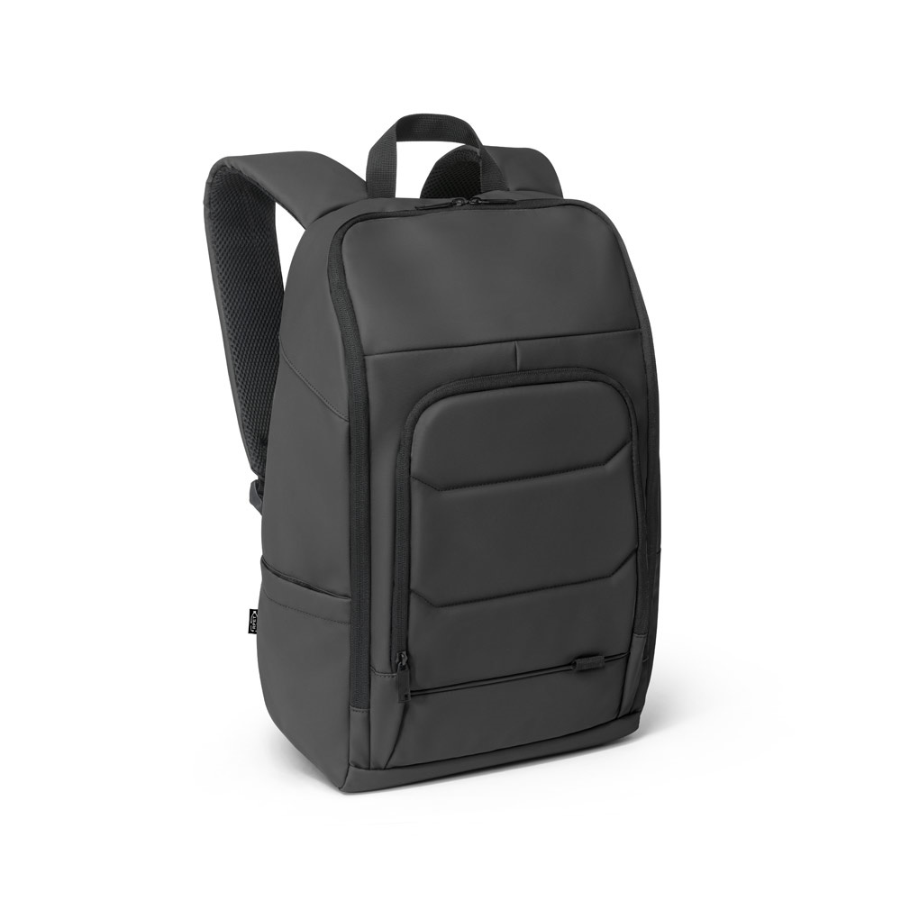 Mochila para notebook 16" 19 litros em RPET 600D resistente à água na cor Preto, personalizada com a logo da empresa