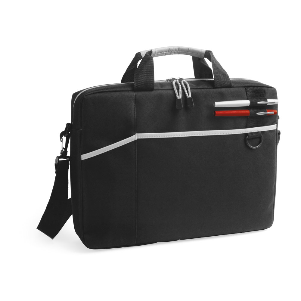 Pasta para notebook (15,6") em 600D com interior forrado e almofadado na cor Cinza claro, personalizada com a logo da empresa