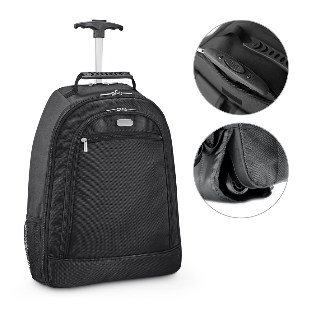 Mochila trolley 24 litros para notebook 15,6" em 1680D e 300D personalizada com a logo da empresa