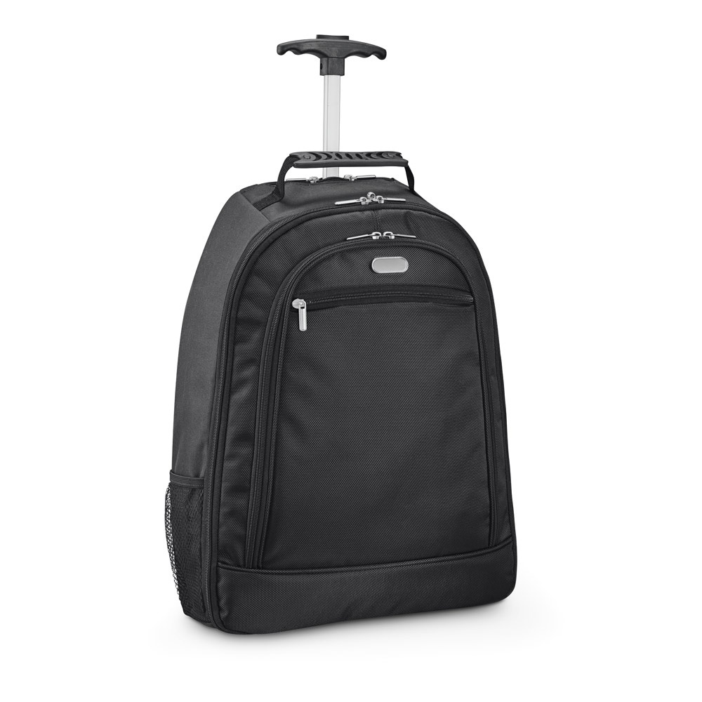 Mochila trolley 24 litros para notebook 15,6" em 1680D e 300D na cor Preto, personalizada com a logo da empresa