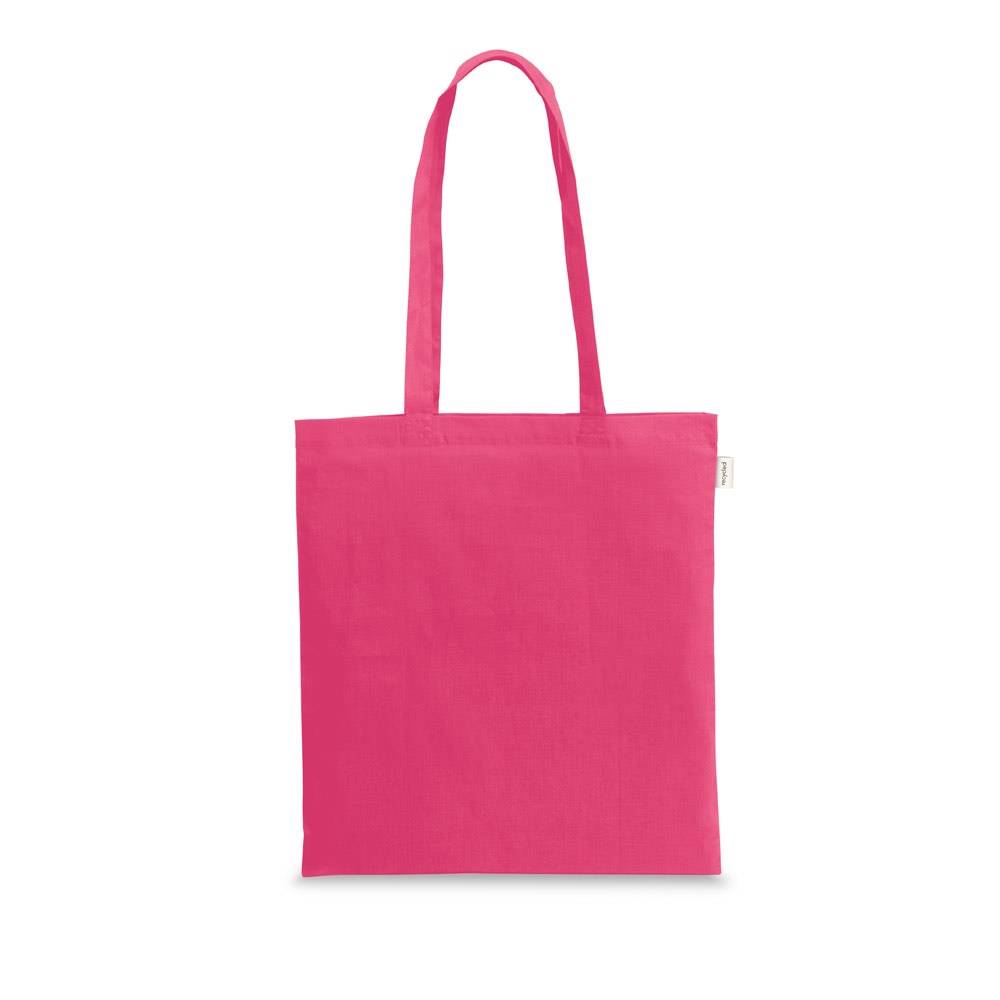 Sacola em algodão reciclado 150 g/m² sem tingimento personalizada com a logo da empresa, na cor rosa