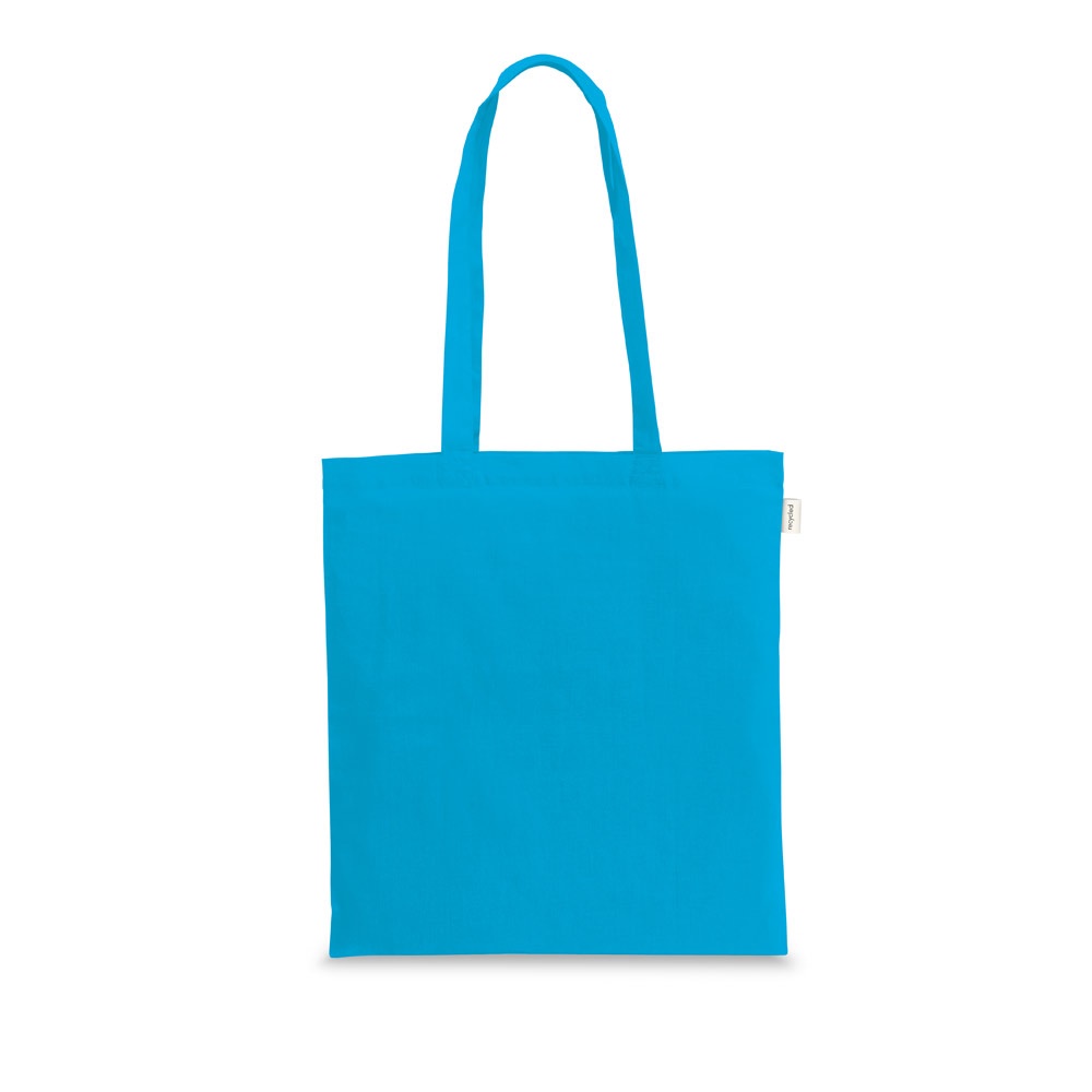 Sacola em algodão reciclado 150 g/m² sem tingimento personalizada com a logo da empresa, na cor azul claro