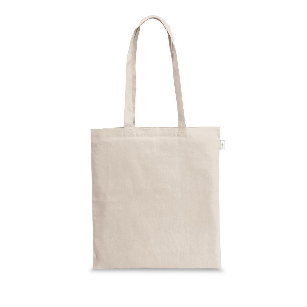 Sacola em algodão reciclado 150 g/m² sem tingimento personalizada com a logo da empresa, na cor natural claro